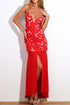 Sexy Red Flower Applique Maxi Dress